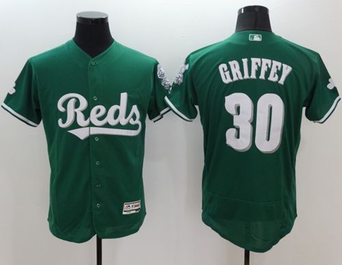 Reds #30 Ken Griffey Green Celtic Flexbase Authentic Collection Stitched MLB Jersey - Click Image to Close